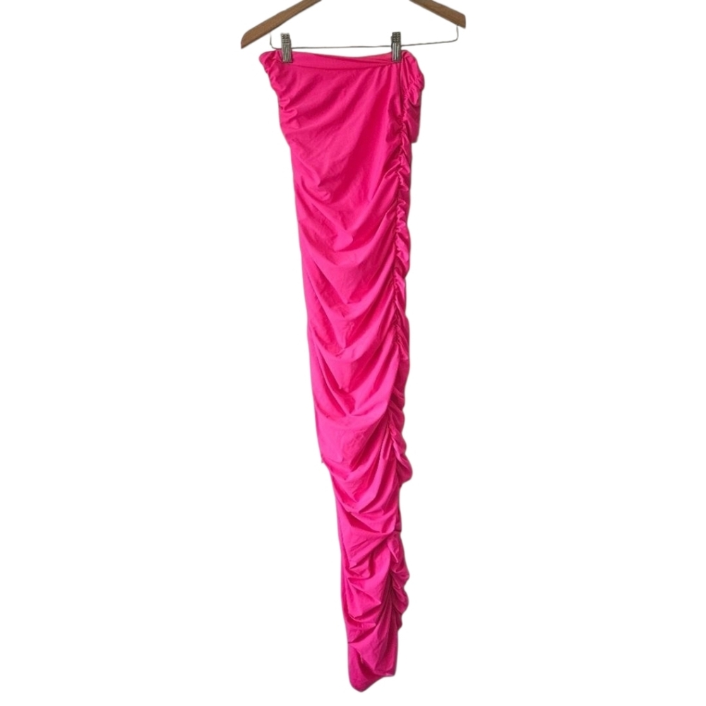 Good American Sexy Ruched Strapless Bodycon Tube Maxi Dress, Knockout Pink Sz 1 - Picture 4 of 10